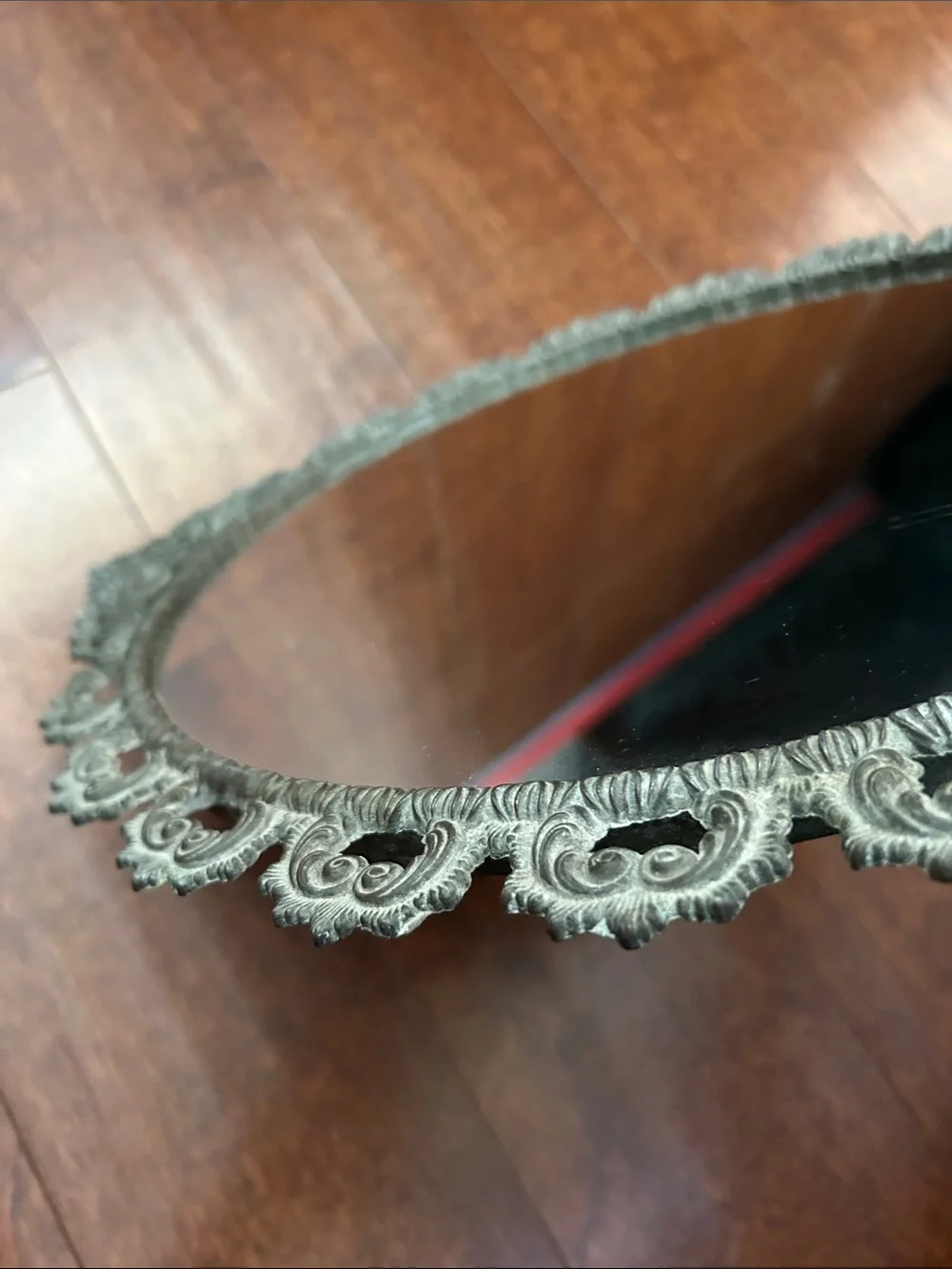 Vintage Oval Decorative Mirror in Oxidized Finish, Use as a Tray for Perfumes
